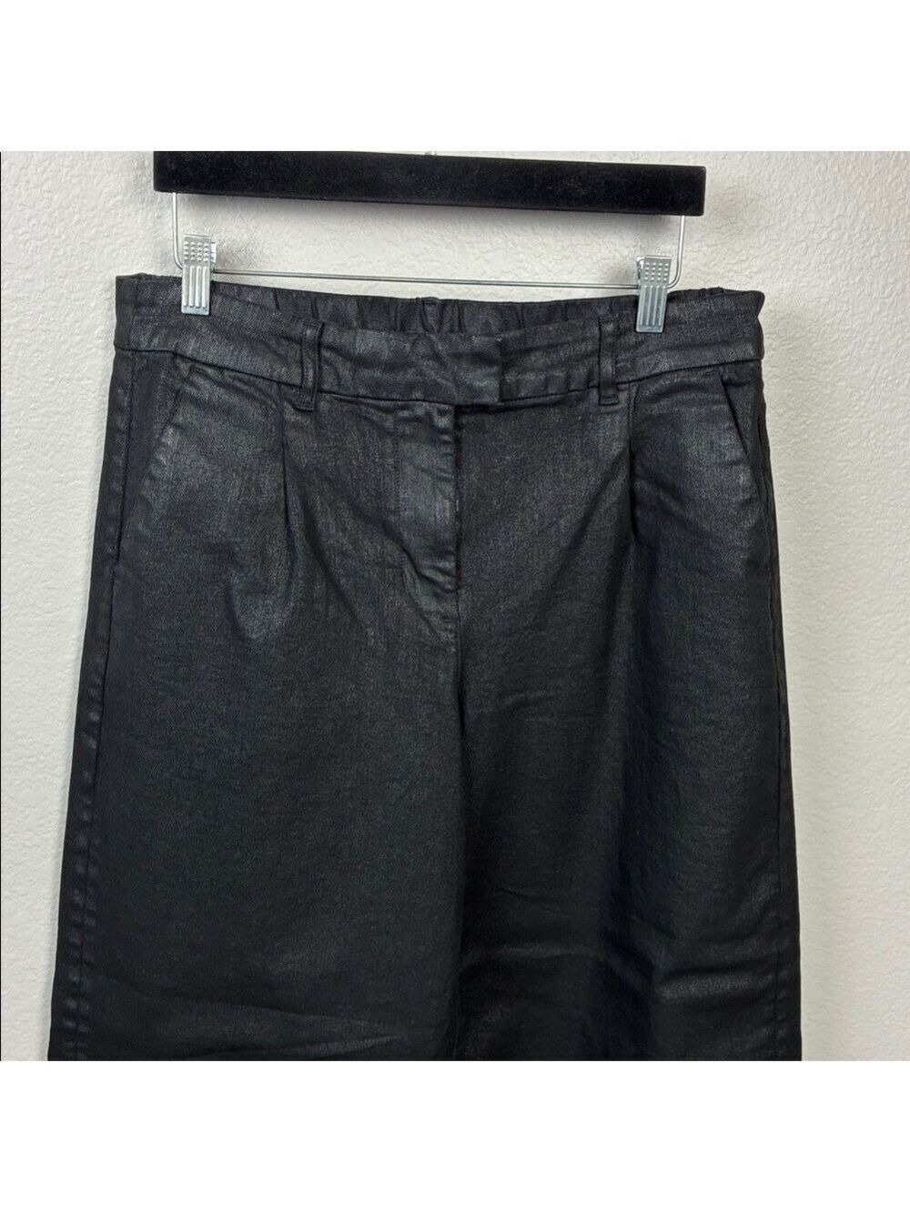 American Eagle Jeans Wide Leg High Rise Black Coated Trouser Pants 10 - Picture 5 of 9